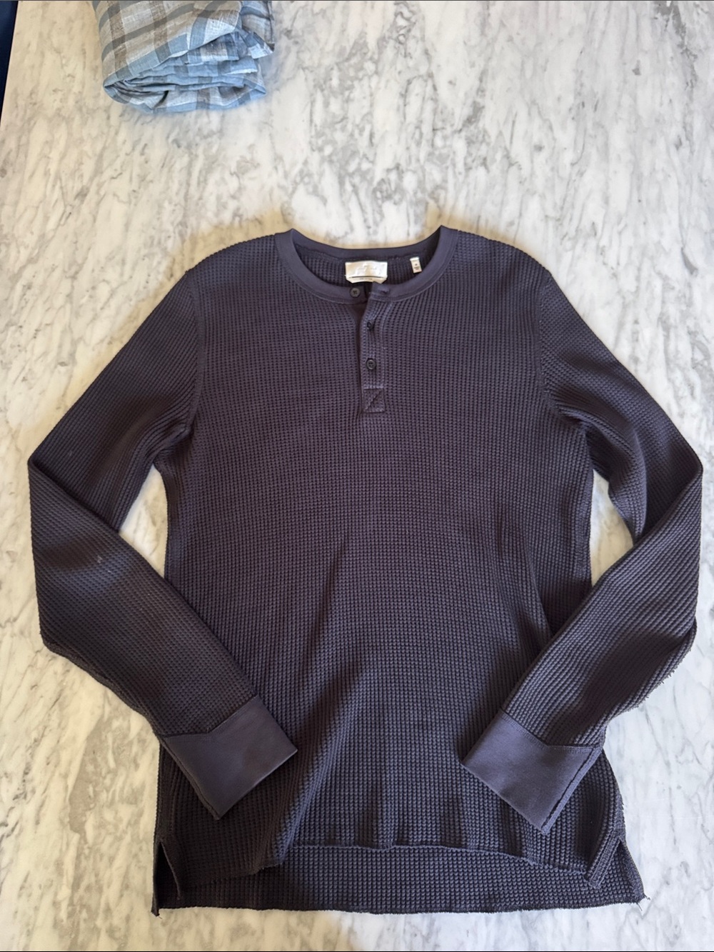 Men's Dark Blue Waffle Henley Long Sleeve Shirt